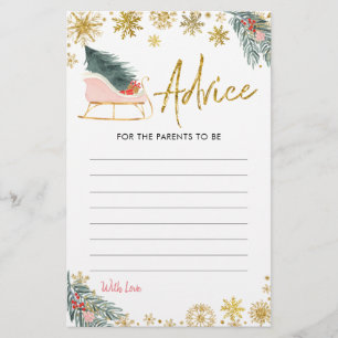 Carte de conseil Baby shower d'hiver Gold Pink Sle