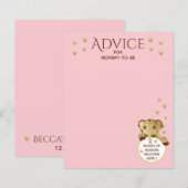 Carte de conseil baby shower Elephant rose (Devant / Derrière)