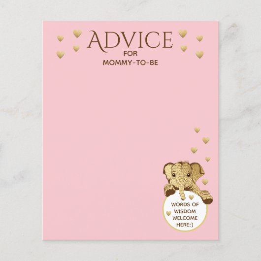 Carte de conseil baby shower Elephant rose (Devant)