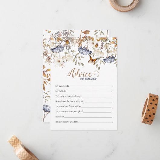 Carte de conseil Baby shower Hydrangea Blue Waterc (Devant/Arrière en situation)