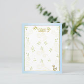 Carte de conseil baby shower "Oiseaux bleus dorés" (Debout devant)