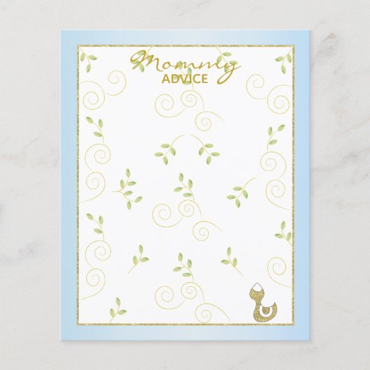 Carte de conseil baby shower "Oiseaux bleus dorés" (Devant)