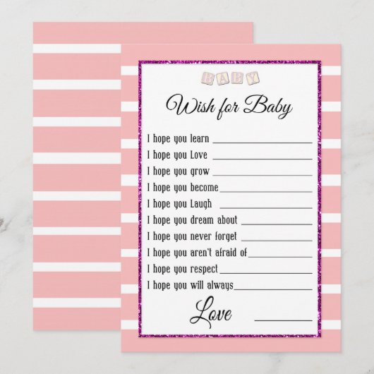 Carte de conseil Baby shower rose (Devant / Derrière)