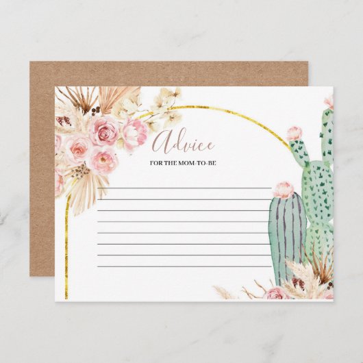 Carte de conseil Boho Cactus Fleurs roses (Devant / Derrière)