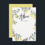 Carte de conseil Boho Watercolor Lemon Wreath<br><div class="desc">Carte à plat de conseil d'inspiration boho avec une couronne de citron aquarelle. Lumineux et capricieux,  parfait pour les douches nuptiales,  mariages,  baby showers et autres événements similaires. Ce design est disponible pour d'autres événements.</div>