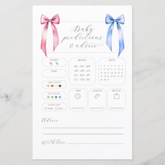 Carte de conseil de Baby shower Pink Blue Bow préd (Devant)