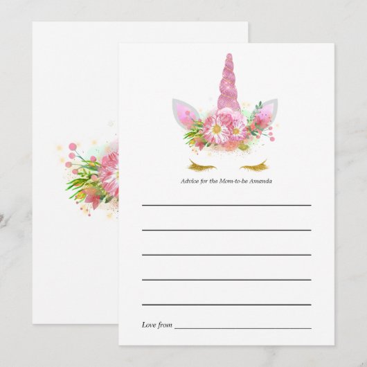 Carte de conseil de Baby shower rose floral Unicor (Devant / Derrière)
