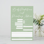 Carte de conseil de Baby shower vert Sage (Debout devant)