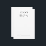 Carte de conseil de mariage simple et élégante<br><div class="desc">Cette carte simple et élégante de conseil de mariage est parfaite pour votre mariage moderne minimaliste noir et blanc. Le design comporte une police contemporaine minimale accompagnée d'une calligraphie formelle. Gardez-le tel quel,  ou choisissez de le personnaliser avec vos propres oeuvres d'art ou photos !</div>