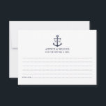 Carte de conseil des Mariages d'Ancre bleu marine<br><div class="desc">Ajoutez une touche élégante à votre mariage nautique grâce à cette carte de conseil et de souhaits de mariage bleu marine classique. Conçu avec une illustration d'ancrage bleu marine, il présente un monogramme personnalisé de mariée et de mariée, texte personnalisé dans une police serif bleu marine sur un arrière -...</div>