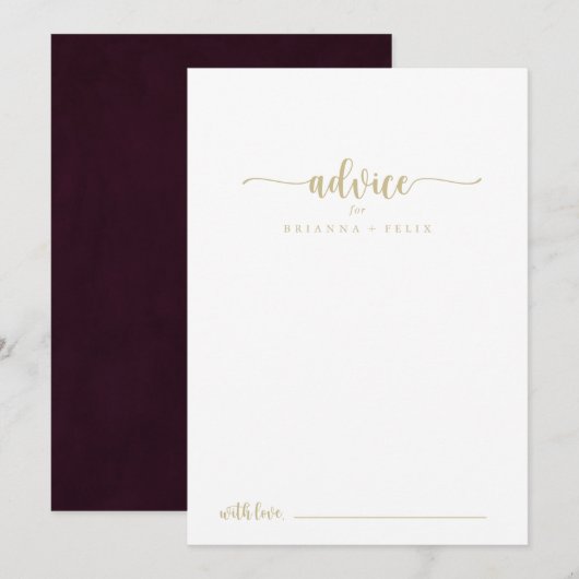 Carte de conseil du Mariage Gold Burgundy (Devant / Derrière)