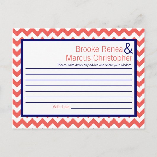 Carte de conseil écrit Coral Navy Blue Chevron Nom (Devant)