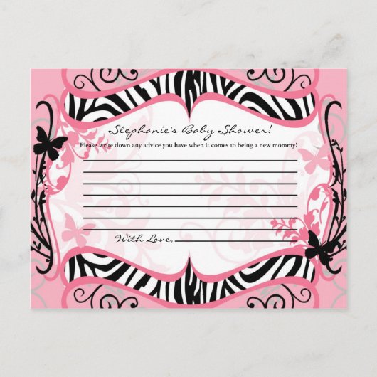Carte de conseil écrit Girly Butterfly Zebra Impri (Devant)