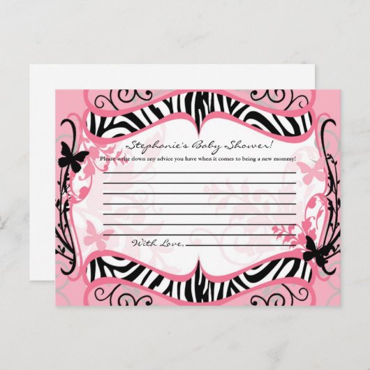Carte de conseil écrit Girly Butterfly Zebra Impri (Devant / Derrière)