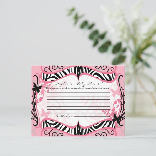 Carte de conseil écrit Girly Butterfly Zebra Impri (Debout devant)