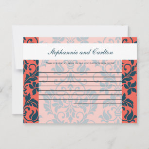 Carte de conseil écrit Navy et Coral Mariage damas