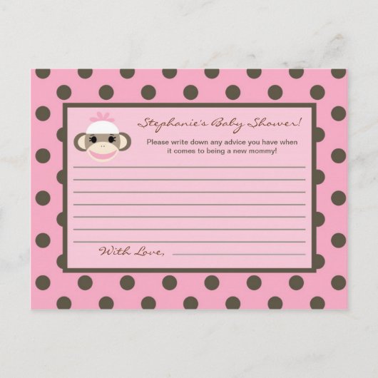 Carte de conseil écrit Pink Sock Monkey (Devant)