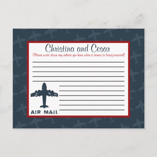 Carte de conseil écrite Avion vol bleu/rouge vol (Devant)