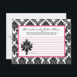 Carte de conseil écrite Black Hot rose Damask Lace<br><div class="desc">Ces adorables cartes de conseil écrites sont un complément parfait à tout baby shower ou fête d'anniversaire. Il vous suffit de remettre ces cartes à vos invités, ainsi que des stylos Sharpie à pointe fine. Vos invités peuvent alors noter tous les conseils qu'ils ont pour la nouvelle maman d'être ou...</div>