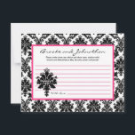 Carte de conseil écrite Black Hot rose Damask Lace<br><div class="desc">Ces adorables cartes de conseil écrites sont un complément parfait à tout baby shower ou fête d'anniversaire. Il vous suffit de remettre ces cartes à vos invités, ainsi que des stylos Sharpie à pointe fine. Vos invités peuvent alors noter tous les conseils qu'ils ont pour la nouvelle maman d'être ou...</div>