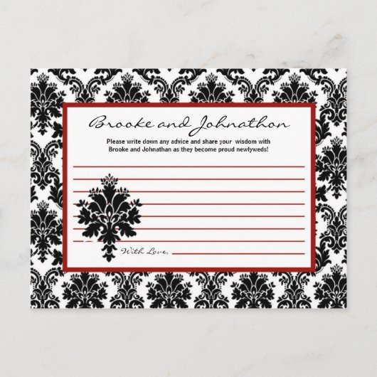 Carte de conseil écrite Black Red Damask Lace (Devant)
