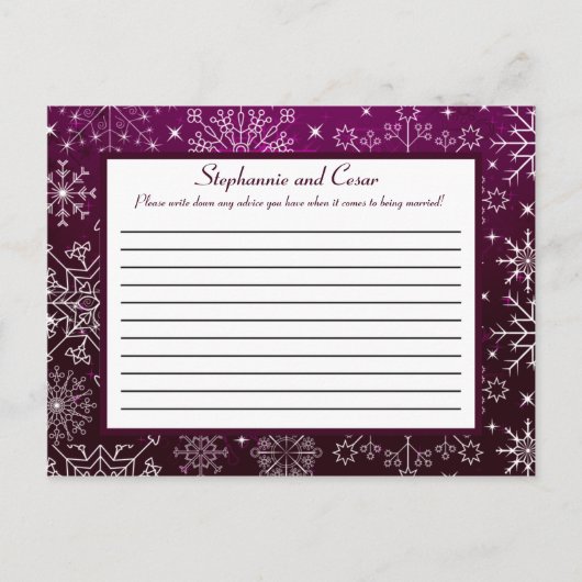 Carte de conseil écrite Étoiles violettes et floco (Devant)