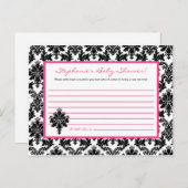 Carte de conseil écrite Hot Pink Black Damask (Devant / Derrière)
