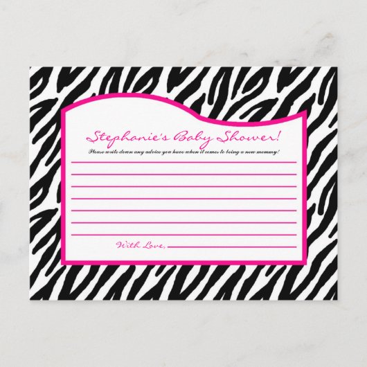 Carte de conseil écrite Hot Pink Zebra Print (Devant)