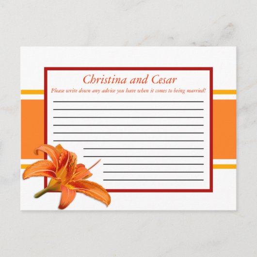 Carte de conseil écrite Orange Tiger Lilly avec ba (Devant)