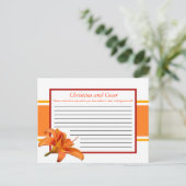 Carte de conseil écrite Orange Tiger Lilly avec ba (Debout devant)