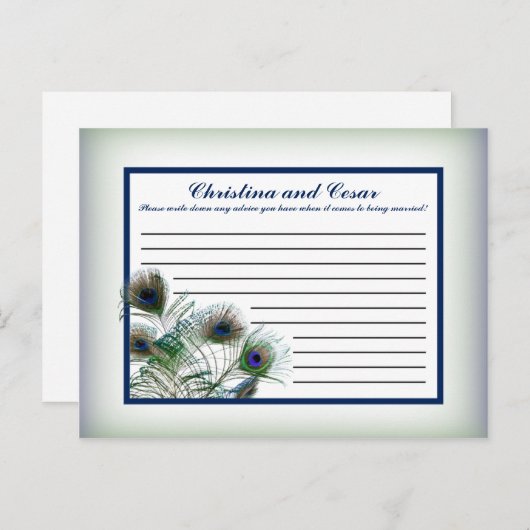 Carte de conseil écrite Peacock Feathers Bleu/Vert (Devant / Derrière)