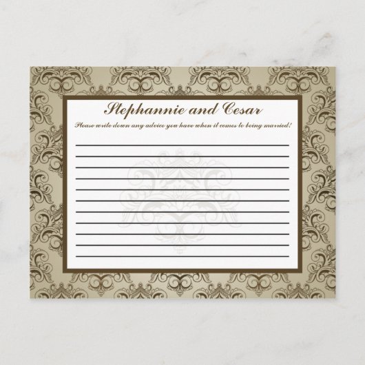 Carte de conseil écrite Tanish Brown Damask (Devant)