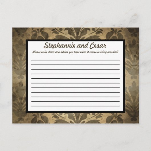 Carte de conseil écrite Vintage Brown Damask (Devant)