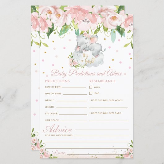 Carte de conseil Elephant Rose Floral Babal Prédic (Devant / Derrière)