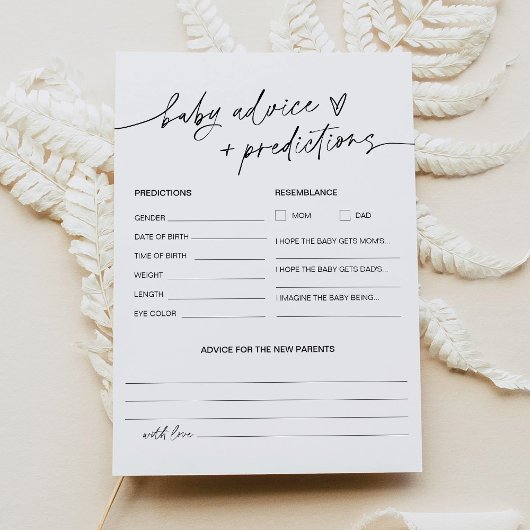 Carte de conseil et de prédictions du Baby shower 