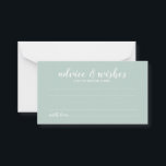 Carte de conseil et de souhaits Mariage de script<br><div class="desc">Ajoutez une touche personnelle à votre mariage avec un élégant conseil de mariage et une carte de voeux. Cette carte de conseil comporte le titre en blanc style de police de script moderne et les détails en blanc style de police sans serif moderne sur arrière - plan vert sage. Parfait...</div>
