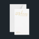 Carte de conseil et de souhaits pour Mariage de sc<br><div class="desc">Ajoutez une touche personnelle à votre mariage grâce à un conseil et une carte de souhaits de mariage de script moderne. Cette carte de conseil comporte le titre "mots de sagesse" avec des détails en écriture or et sans serif style de police sur arrière - plan blanc. Parfait pour mariage,...</div>