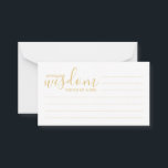 Carte de conseil et de souhaits pour Mariage de sc<br><div class="desc">Ajoutez une touche personnelle à votre mariage grâce à un conseil et une carte de souhaits de mariage de script moderne. Cette carte de conseil comporte le titre "mots de sagesse" avec des détails en écriture or et sans serif style de police sur arrière - plan blanc. Parfait pour mariage,...</div>