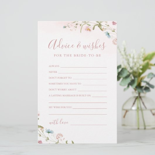 Carte de conseil et de souhaits pour mariage rose (Debout devant)