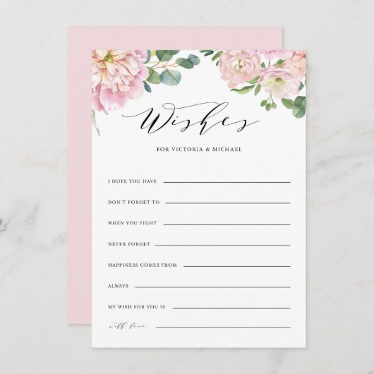 Carte de conseil et de souhaits pour Mariage Roses (Devant / Derrière)