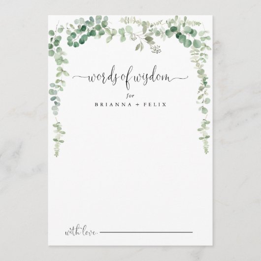 Carte de conseil Eucalyptus Mariage Mots de sagess (Devant)