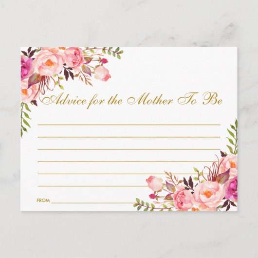 Carte de conseil Floral Rose Blush Gold Baby showe (Devant)