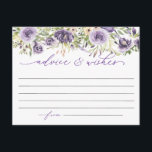 Carte de conseil florale pourpre<br><div class="desc">De notre collection Blush Violet,  cette jolie carte de conseil présente une aquarelle de fleurs violettes,  lavandes et rousses. Un grand accompagnement aux invitations assorties,  cartes de remerciement et décoration. Magasinez toute la collection pour créer un événement stylisé.</div>