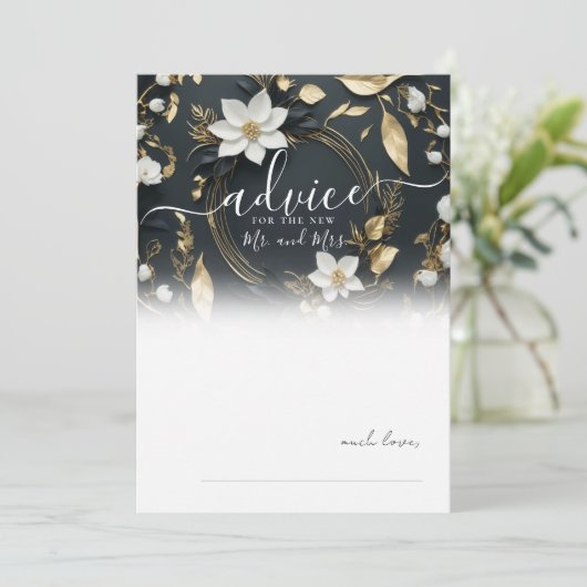 Carte de conseil Mariage Black White Gold Floral (Debout devant)