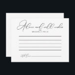 Carte de conseil Mariage classique chic<br><div class="desc">Cette carte de conseil mariage chic et classe est parfaite pour un mariage rustique. Le design sobre et élégant présente une typographie de script classique et sophistiquée en noir et blanc. Ces cartes sont parfaites pour un mariage, une douche nuptiale, un baby shower, une fête de remise de diplômes et...</div>
