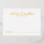 Carte de conseil Mariage Classy Elegant Gold Foil<br><div class="desc">Classy Elegant Gold Mariage Advice and Wives Card avec le titre "Advice & Wives" en or police de script moderne avec détails en or moderne sans serif police sur arrière - plan blanc.</div>