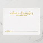 Carte de conseil Mariage Classy Elegant Gold Foil<br><div class="desc">Classy Elegant Gold Mariage Advice and Wives Card avec le titre "Advice & Wives" en or police de script moderne avec détails en or moderne sans serif police sur arrière - plan blanc.</div>
