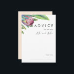 Carte de conseil Mariage Colorée Tropical Floral P<br><div class="desc">Cette carte de conseil mariage à fleurs tropicales colorées est parfaite pour votre mariage à destination boho moderne vert, violet, pêche. Le design présente un élégant bouquet de verdure et de fleurs de plage classiques, dont l'eucalyptus vert sauge, le mauve et la protéa rouge, l'hibiscus rose rousse, l'oiseau de paradis...</div>