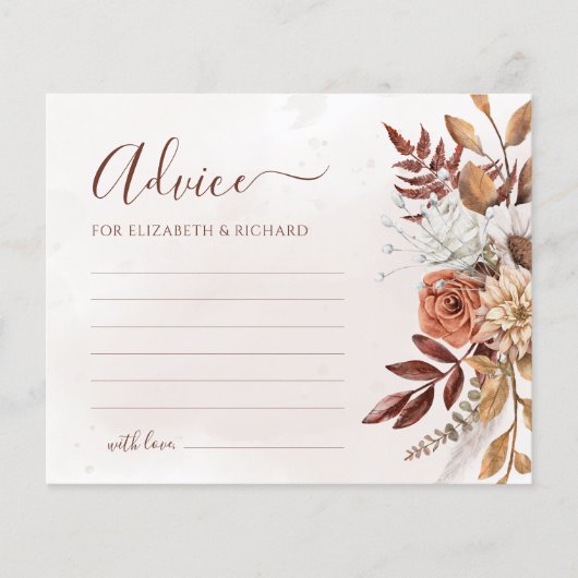Carte de conseil Mariage de automne Boho Fleurs en (Devant)