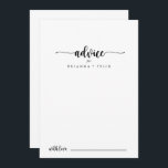 Carte de conseil Mariage de calligraphie minimalis<br><div class="desc">Cette carte de conseil minimaliste mariage calligraphie est parfaite pour un mariage rustique. Le design sobre et élégant présente une typographie de script classique et sophistiquée en noir et blanc. Ces cartes sont parfaites pour un mariage, une douche nuptiale, un baby shower, une fête de remise de diplômes et plus...</div>